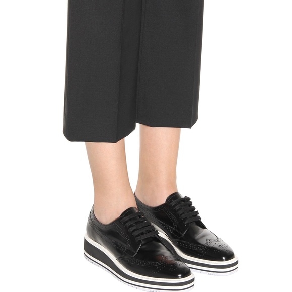 SOLD - Prada SS 2011 Black Brushed Leather Wingtip Brogues Derby Creeper 37/ - Picture 2 of 16